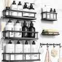 YASONIC Shower Caddy 6 Pack Rustproof shower Organizer, Large Capacity Shower Shelves for inside shower, Bathroom Organizers and Storage with Soap Holder and 12 Hooks, Adhesive Shower storage, Black (XL size)