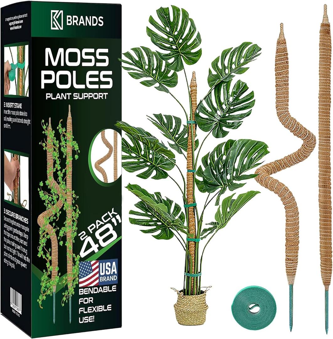2 Pack 48'' Bendable Moss Pole Monstera Plant Support for Climbing Indoor Plants - Stakes for Potted Climbers - Tall Sticks Indoor Trellis for Houseplants - Accessories for Monstera Pot
