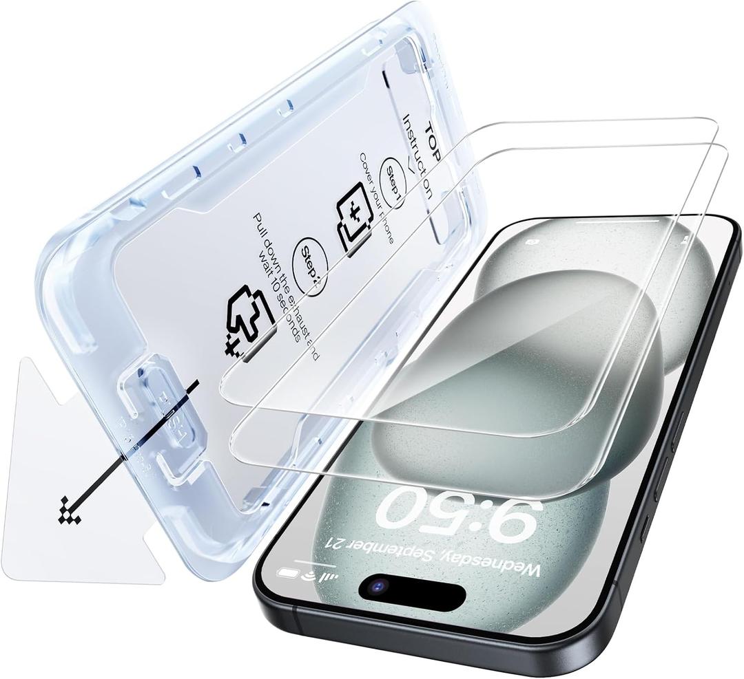SMARTDEVIL 2 Pack Screen Protector for iPhone 15 Plus, HD Clear Tempered Glass, 9H Hardness, Scratch Resistant, Easy Installation, Bubble Free, Case Friendly