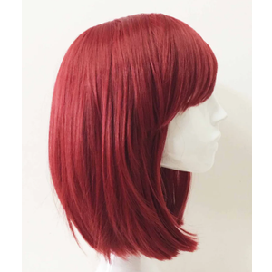 Women Red Medium Length Straight Side Swept Bangs Bob Wig