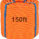150ft 3/8 Inch Climbing Rope, Heavy Duty Arborist Rope, Nylon Rigging Rope for Tree Work,Bull (Orange)