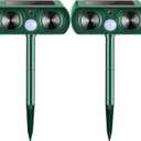 2 Pack 2025 Solar Ultrasonic Animal Repeller Waterproof Deer Repellent Devices Yard Garden Outdoor Flashing Light Deterrent for Rabbits, Raccoons, Dogs, Cats, Rodents, Skunks, Squirrels