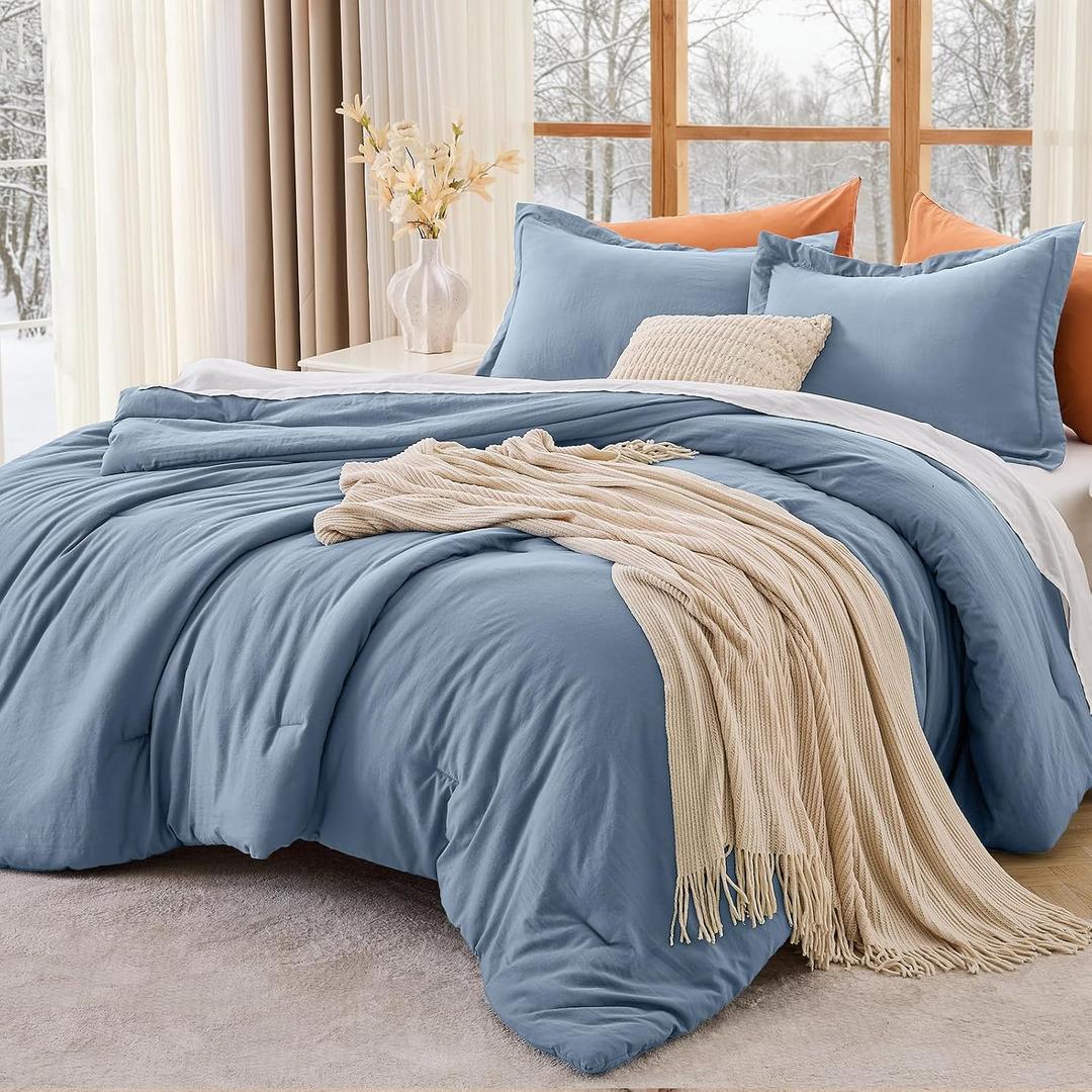 Queen Comforter Set, 3-Piece All-Season Bedding, Sea Blue