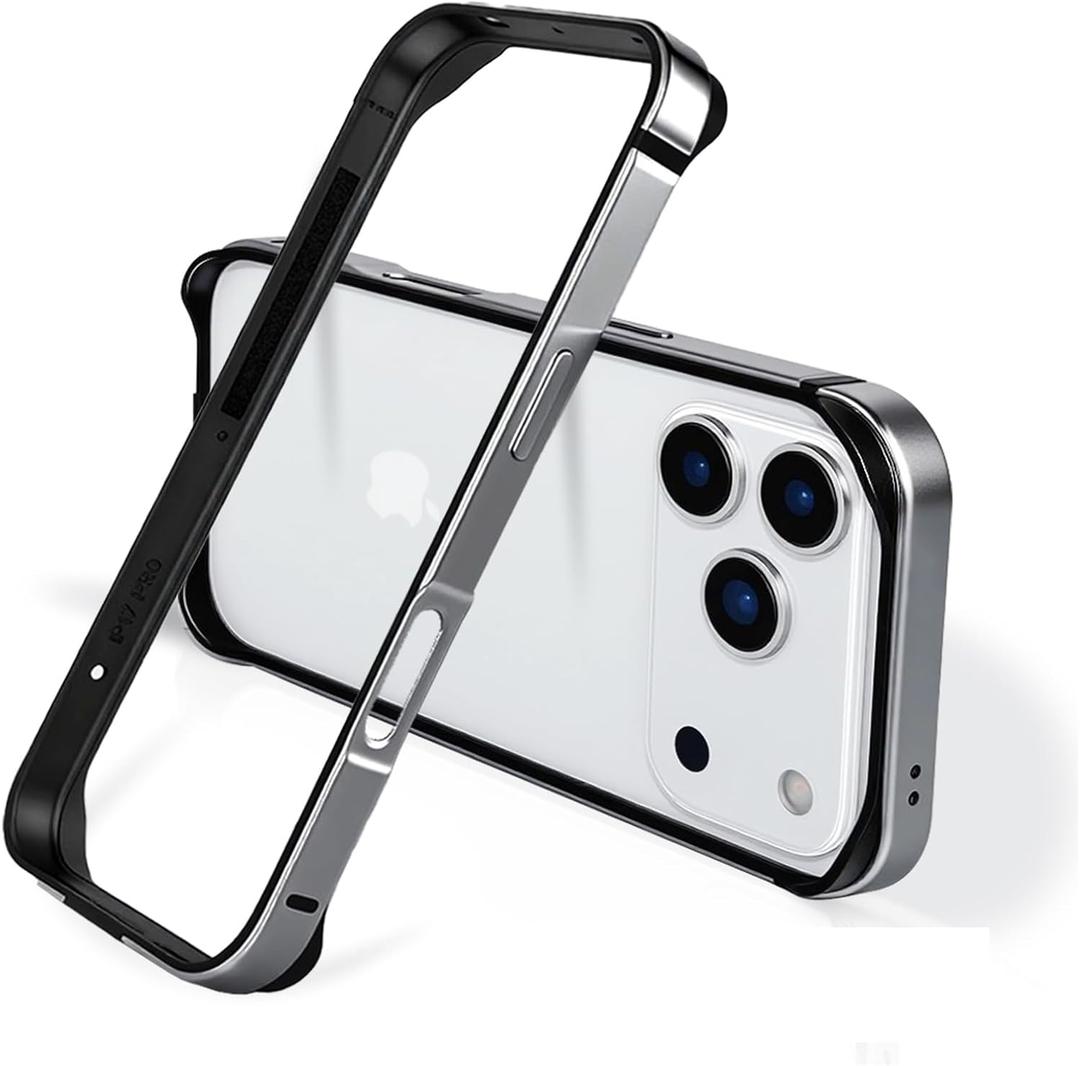 for iPhone 17Pro Max Bumper Case Frame Metal, No Back Design Compatible with MagSafe, Metal Frame with Soft Inner Bumper, 4 Corner Raised Shockproof (Silver, for iPhone 17 Pro Max)
