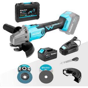 DURATECH 20V Cordless Angle Grinder Kit, Brushless Motor, 4-1/2" Disc, 4.0Ah Li-ion Battery and Fast Charger, Battery Powered Portable Grinder Tools for Cutting and Grinding Metal