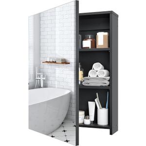 CHOEZON Bathroom Medicine Cabinet, Wall-Mounted Bathroom Vanity with Mirror, Bathroom Medicine Cabinet with Storage Function, Hanging Storage Cabinet, Adjustable Shelves, Black