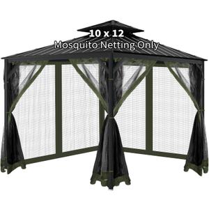 Gazebo Universal Replacement Mosquito Netting, 10'x12' Gazebo Netting Outdoor, 4-Panel Screen Walls for Outdoor Patio with Zipper (Mosquito Net Only) (Military Green)