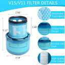 Blue Replacement Filters for Dyson V15 Detect, V15 Detect+, V11 Torque Drive, V11 Animal, and SV14 Cordless Stick Vacuum Cleaner (2 Pack)