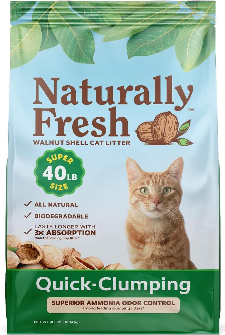 Naturally Fresh Cat Litter Made From Walnut Shells, 1-2 Cats, Unscented, Upcycled, Easy Scooping, Sustainable, 40 Lbs