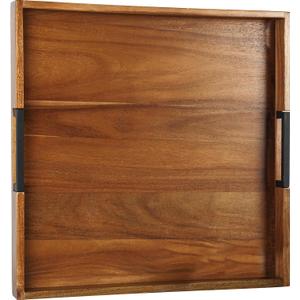 Large Ottoman Tray for Living Room and Coffee Table, Decorative Acacia Wood Serving Tray with Handles for Breakfast in Bed, Dinner Food Kitchen TV (Natural, 20" x 20" x 2")