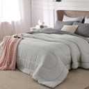 Bedsure Queen Comforter Set - Cooling and Warm Bed Set, Light Grey Reversible Bedding for All Season, 3 Pieces, 1 Queen Size Comforter (88"x88") and 2 Pillow Cases(20"x26")