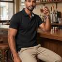 MAGCOMSEN Men's Polo Shirts Short Sleeve Cotton Pique 3 Button Classic Fit Casual T-Shirt Performance Golf Shirts (Black, M)