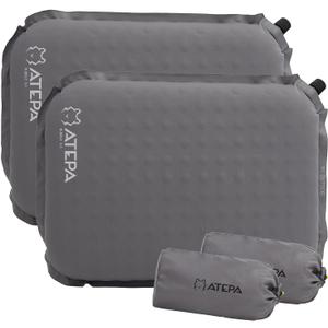 ATEPA Inflatable Seat Cushion, Self-Inflating Portable Stadium Airplane Travel Foam Cushion Pad for Camping, Sports Events, Outdoor (2 Pack Grey)