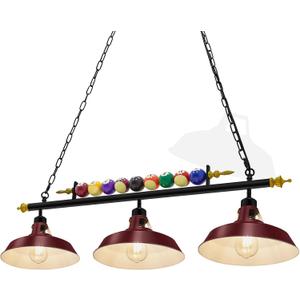 Rossesay Adjustable Pool Table Lights for 7'-8' Billiard Light Hanging Pool Table Fixture Lighting Pendant Lamp with Metal Shades for Game Rooms (Bulb Not Included)(Burgundy Red,3 Lights)