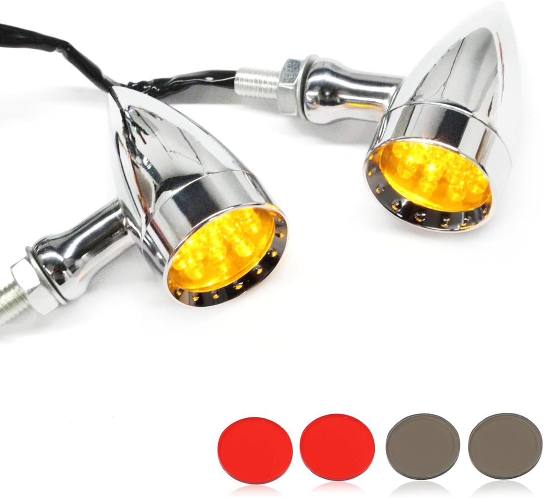 Rich Choices 2pcs Chrome 15 LED Motorcycle Stop Brake Running Turn Signal Indicator Amber Lights For Harley Honda Chopper (Chrome-Amber Light)