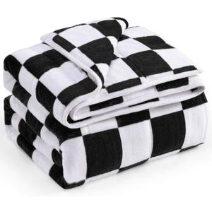 Flannel Fleece Weighted Blanket for Adult Queen Size 15 lbs, Dual Sided Luxurious Checkerboard Grid Heavy Blankets, Ultra Soft Throw Blanket, Plaid Grey, 48x +72inches