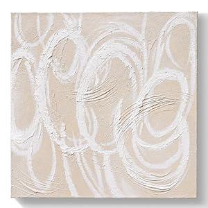 GeekMacro Square Hand-Painted Oil Painting Textured Wall Art - 24x24 Inch Nature Circles White Cream Modern Canvas Artwork for Living Room Bedroom Office Decor