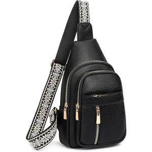 FALAN MULE Crossbody Bags for Women Trendy Leather Sling Chest Bag Fanny Packs for Women (Elegant Black)