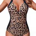 Womens Slimming One Piece Swimsuit Tummy Control Shapewear Bathing Suit Sexy Crisscross Back Swim Suits for Women (Small, Leopard)