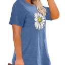 Women’s Oversized Graphic Tees Vintage Casual Drop Shoulder T-Shirt Print Summer Loose Fit Tops Daisy02 BrightBlue-XL