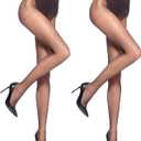 HUE Women's 2 Pack Sheer Tights Assorted Womens Tights Including Control Top, Fishnet, Lace, Toeless Pantyhose (3, Black)