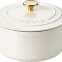CAROTE Enameled Cast Iron Dutch Oven Pot with Lid, 4 QT Dutch Ovens, Heavy-Duty Cast Iron Pot for Sourdough Bread Baking, Braising, Stews, Roasting, Healthy & Non-Toxic, Dual Handles, All Stovetop Compatible, Oven Safe up to 500 F, Cream White