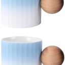 Fire Kirin Ceramic Espresso Cups Set of 2, 2 oz Mini Espresso Cups, Round Wooden Handle Stripes Demitasse Cups for Tea or Coffee (2, Blue)