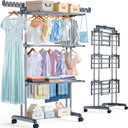 Upgraded 4-Tier Clothes Drying Rack, Drying Rack Clothing with Wheels, 19.68"D x 29.92"W x 67.70"H