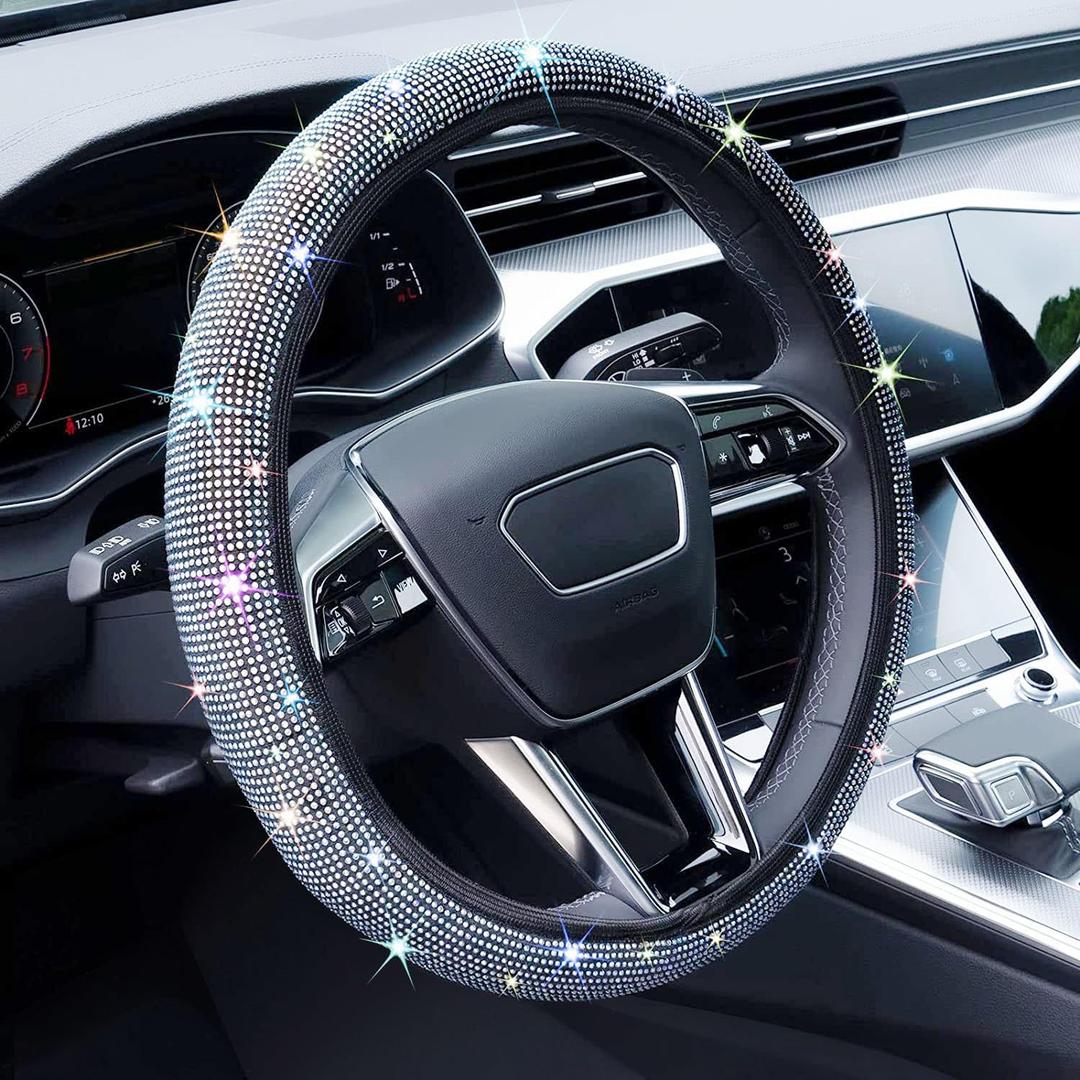Bling Steering Wheel Cover, Rhinestone Steering Wheel Cover with Crystal Diamond for Women, Sparkling Car Wheel Protector Universal Fit 14-15 inches - Colorful