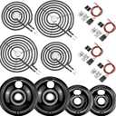 Black Burner Drip Pans WB31M19(8) WB31M20(6) Electric Stove Burner Replacement WB30M1(6") WB30M2(8")&WB17T10006 Terminal Block