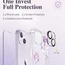 GVIEWIN for iPhone 14 Plus Case Floral, with Screen Protector&Camera Lens Protector,[Non Yellowing]Soft Shockproof Clear Phone Protective Cover for Women, Flower Pattern Design 6.7"(Foliolosa/Purple)