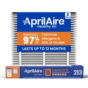 Genuine AprilAire 213 Replacement Filter for AprilAire Whole-House Air Purifiers - MERV 13, Healthy Home Allergy, 20x25x4 Air Filter (Pack of 2)