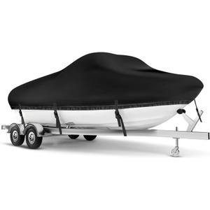 Boat Cover 26-28 ft, Waterproof 900D Heavy Duty Boat Cover, PU Marine Grade Polyester Boat Covers 26-28 ft, Fits Bass, V-Hull, Tri-Hull, Runabout, Jon, Fishing, Trailerable, Beam Width 160 inch (Black-Black)
