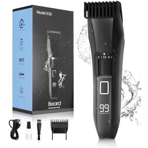 Beatslm Beard Trimmer for Men, 20 Length Adjustable, Cordless Waterproof Clippers, Stainless Steel T-Blade for Precision Facial Hair Trimming with 2 Guide Combs, Travel Lock, LED Display