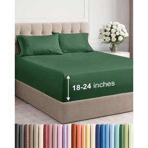 Extra Deep King Sheet Set - 4 Piece Breathable & Cooling Bed Sheets - Easily Fits 18 to 24 inch Mattress - Ultra Soft, Wrinkle & Fade Free w/ Extra Deep Pockets - Hotel Luxury Bedding - Emerald Green