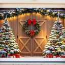 Large Christmas Garage Banner 7 x 9 Ft Rustic Christmas Garage Door Cover Wood Texture Board Door Cover Xmas Indoor Outdoor Winter Holiday Party Decor