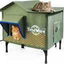 Heated Cat House for Outside Outdoor Cat House with Elevated Base Cat-Attracting Eave Design Feral Stray Shelter Weatherproof in Winter Garage Yard Porch Size M