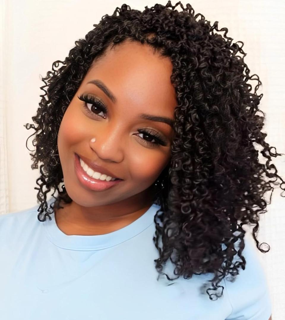 Aksice Pre-looped Yanky Twist Crochet Hair 8 Inch 8 Packs Bohemian Passion Twist Spring Mini Twist Crochet Hair for Black Women Boho Crochet Braids Synthetic (1B#)