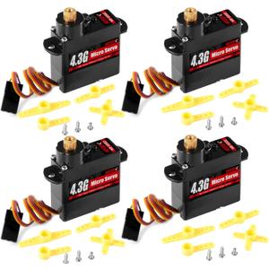4.3G Micro Servo Motor, Mini Servo Motors for Robot Car Plane RC Helicopter Arduino RC Helicopter Airplane Car Boat Robot Arm/Hand/Walking/Servo Door Lock Control (4PCS Metal Gear)