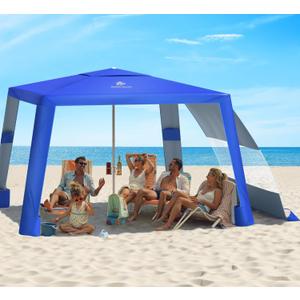 Rhino Valley Beach Cabana, 8*8FT Beach Tent UPF50+ Protection, Easy Setup Beach Canopy Wind Resistant with Cup Holder,Compact Beach Shade Foldable Beach Tent Sun Shelter for Whole Family Friend,Indigo