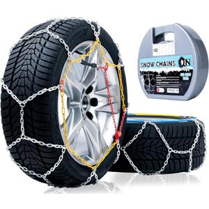 2 PCS Snow Chains for Car, SUV, Pickup and Truck, Compatible with Tire Width 205 215 225 235 245 255 265 275 285 MM (KN130)