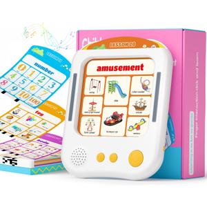 Interactive Educational Learning Tablet Toy for Kids,Screen-Free Phonics Learning Toy with 30 Flash Cards for Alphabets, Numbers, Words, Animals, Learn to Read for Boys Girls 3-5 Years Old, White