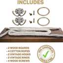 t of 2 Rope Shelves for Wall Hanging Shelf - Room Decor - House Decor - Rope Shelf | 2 Vintage Decor Hooks 2 Big Brass Rings Rope Hanging Shelves for Wall (Torched Rustic Brown)