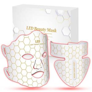 Yahi Red Light Photon Facial & Neck Mask with Remote Control, 7 Custom Modes with Infrared, Portable & Rechargeable with Timer for Home Use, 175 High-Density Light Beads, White