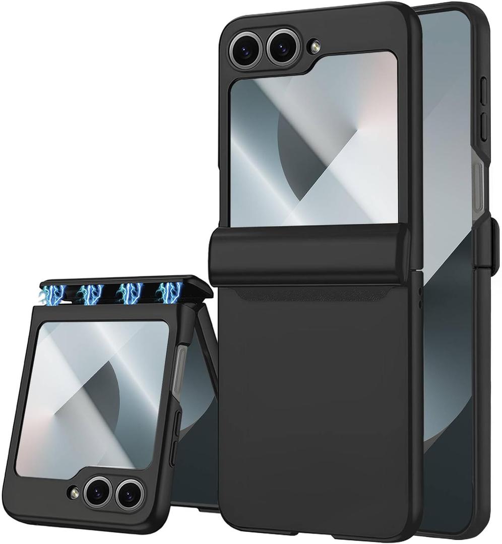 for Samsung Galaxy Z Flip 6 Case, Hinge Protection, Built-in Screen Protector, Wireless Charging, Shockproof, Slim Rugged Phone Protective Case for Galaxy Z Flip 6 Black
