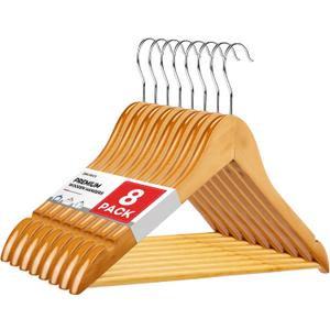 Wooden Hangers 8 Pack, Heavy Duty Wood Hangers for Coats, Suits, Jackets, Closet & Pants Durable Premium Wood Hanger with 360-Degree Rotatable Hook and Notches, Natural