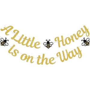A Little Honey is on the Way Banner Gender Reveal Party Decor for Boy/Girl Bee Theme Baby Shower Decorations Gold Glitter