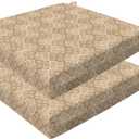 Honeycomb Outdoor Set of 2 Seat Pads, 20 x 20, Courtyard Geo Almond Dining Chair Cushions for Patio Furniture