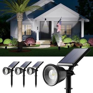 Pack of 4 Solar Powered Spotlights Outdoor Waterproof for Tree, Flag, House, Ground Landscape Bright Sunset Spot Lights for Outside Yard, Garden, Lawn, Driveway with Adjustable Lamp & Panel, Cool White
