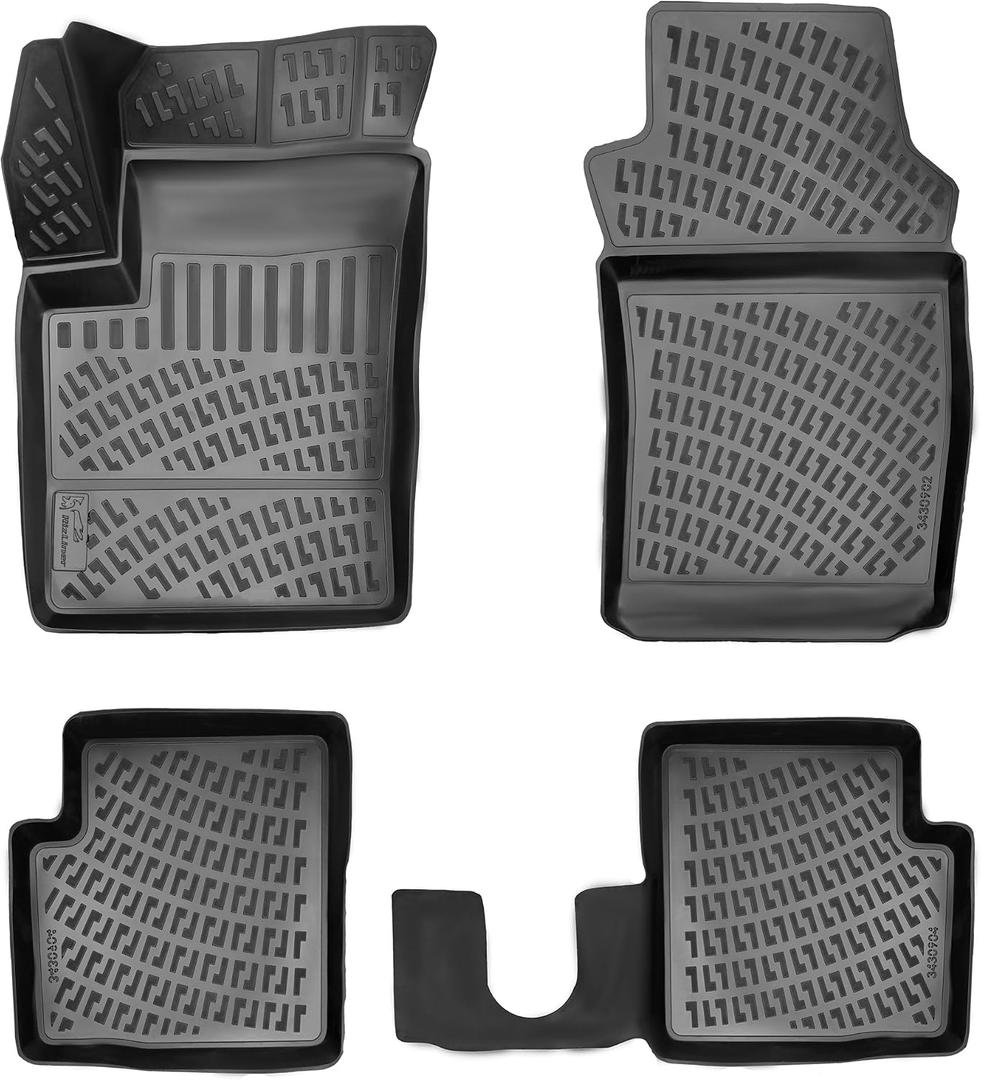 RizLiner Fiat 500 & 500C 2011-2019 Floor Mats Custom Fit Rubber 3D Car Mats Laser Measured Floor Liners All Weather Heavy Duty Waterproof Odorless Non-Slip TPE (Front & Rear, Black)